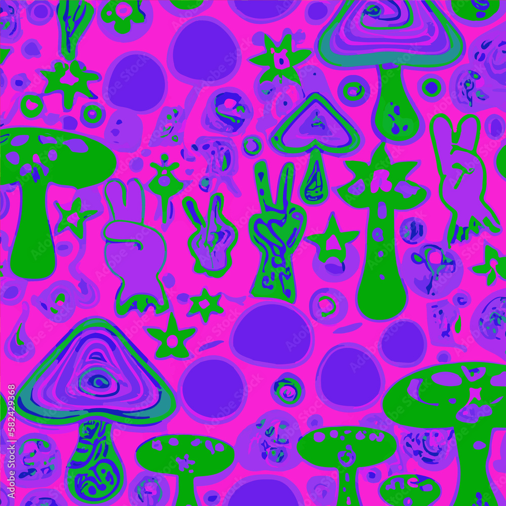 1970s magic mushrooms pattern - wallpaper (Generative AI)