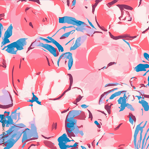1970s style floral pattern - rose - blue  (Generative AI)