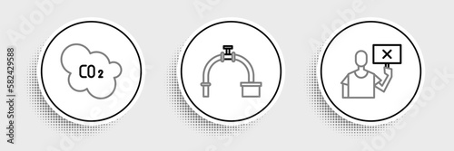 Set line Nature saving protest, CO2 emissions cloud and Industry pipe and valve icon. Vector