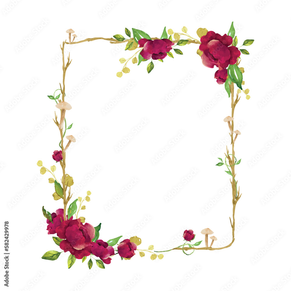 Fototapeta premium frame with red peonies flowers