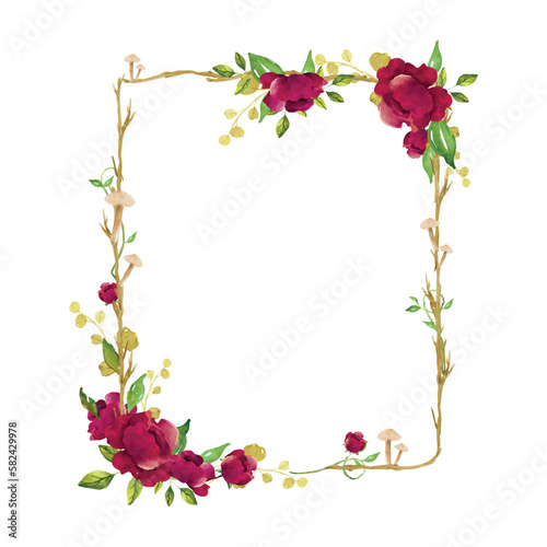 frame with red peonies flowers