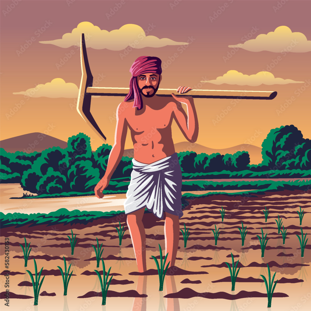 Madhya Pradesh Farmer - A Vibrant Vector Illustration Depicting the Resilience and Hard Work of Indian Agriculture