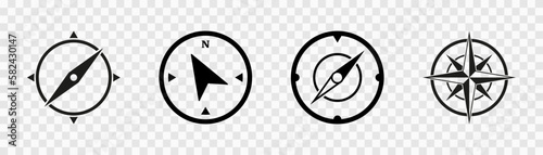 Compass icons vector set isolated on transparent background. Compass symbol set. Wind rose signs. North, South, East, West. Vector illustration. photo
