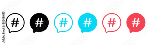 Hashtag vector icons set on white background. Social media concept. Social media tags. Hashtag symbol. Vector illustration.