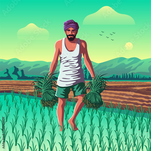 Gujarat Farmer - A Vibrant Vector Illustration Depicting the Resilience and Hard Work of Indian Agriculture