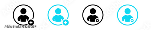 Add to friends icon set. Icon for applications and communications. Add user profile icon. Vector illustration.