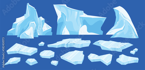 Frozen Arctic Cracked Ice Iceberg Icon Set
