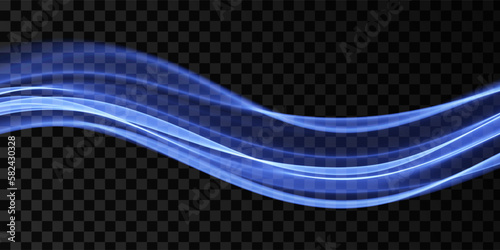 Blue abstract wave. Magic line design. Flow curve motion element. Neon gradient wavy illiustration.