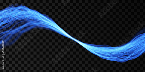 Blue abstract wave. Magic line design. Flow curve motion element. Neon gradient wavy illiustration.