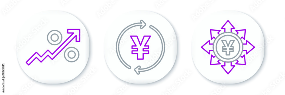 Set line Coin money with Yen, Percent up arrow and icon. Vector Set line Coin money with Yen, Percent up arrow and icon. Vector