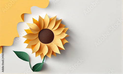 Sunflower flower made of paper craft, Generative AI