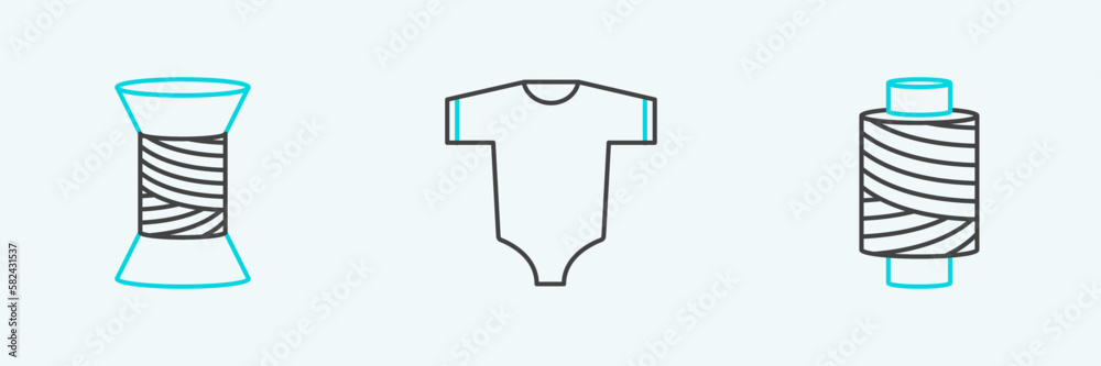 Set line Sewing thread on spool, and Baby clothes icon. Vector