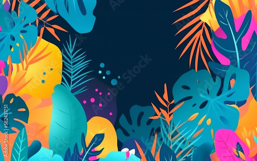 Vibrant tropical foliage illustration with bold colors, ideal for trendy backgrounds or nature themes. © Liana