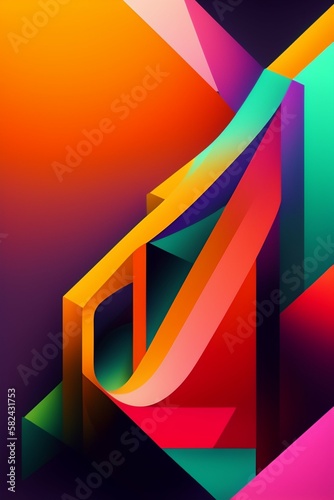 Surreal vibrant geometric shapes, AI generated