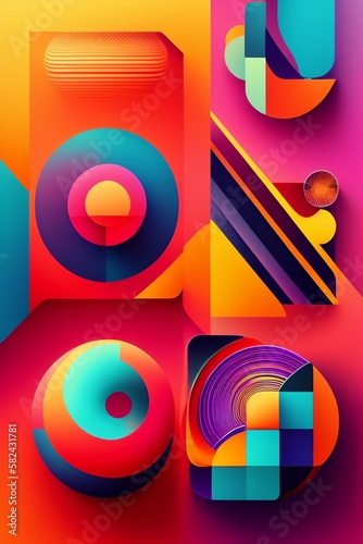 Surreal vibrant geometric shapes, AI generated