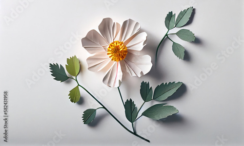 Wild prairie rose flower made of paper craft, Generative AI photo