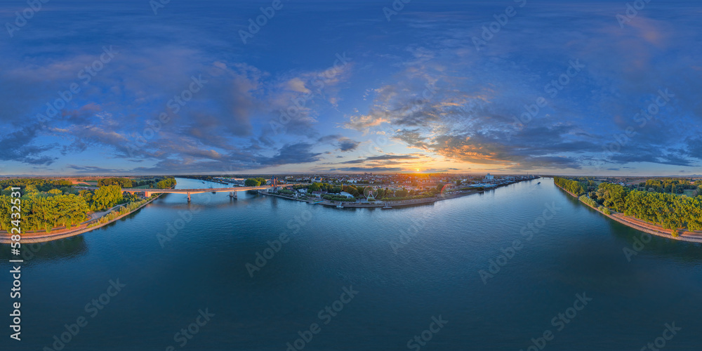 worms, city, germany, rhine, river, airpano, aerial, 360° x 180° equirectangular environment