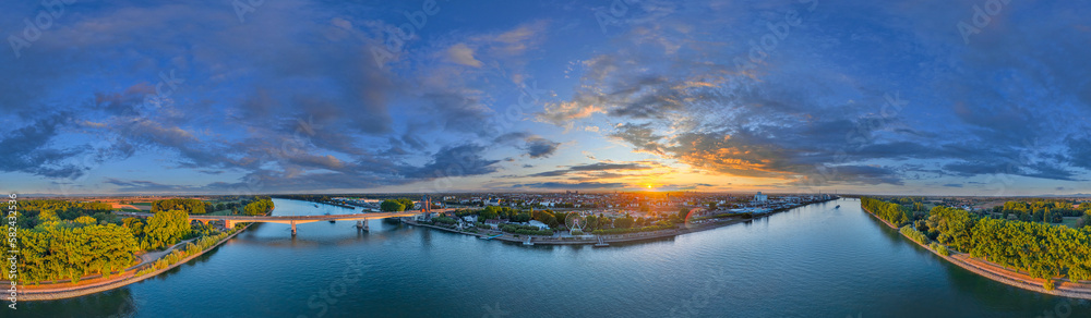 worms, city, germany, rhine, river, airpano, aerial, 360°