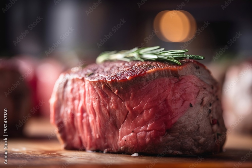 Filet mignon, a tender, lean cut of beef from the tenderloin. generative AI Stock Illustration