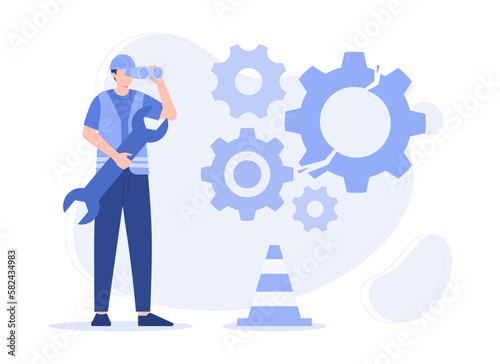 An engineers found a fault illustration. Modern vector flat illustration