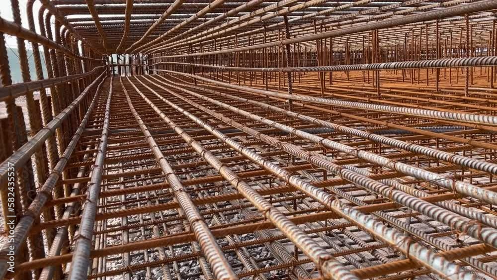 Industrial background. Rebar texture. Rusty rebar for concrete pouring