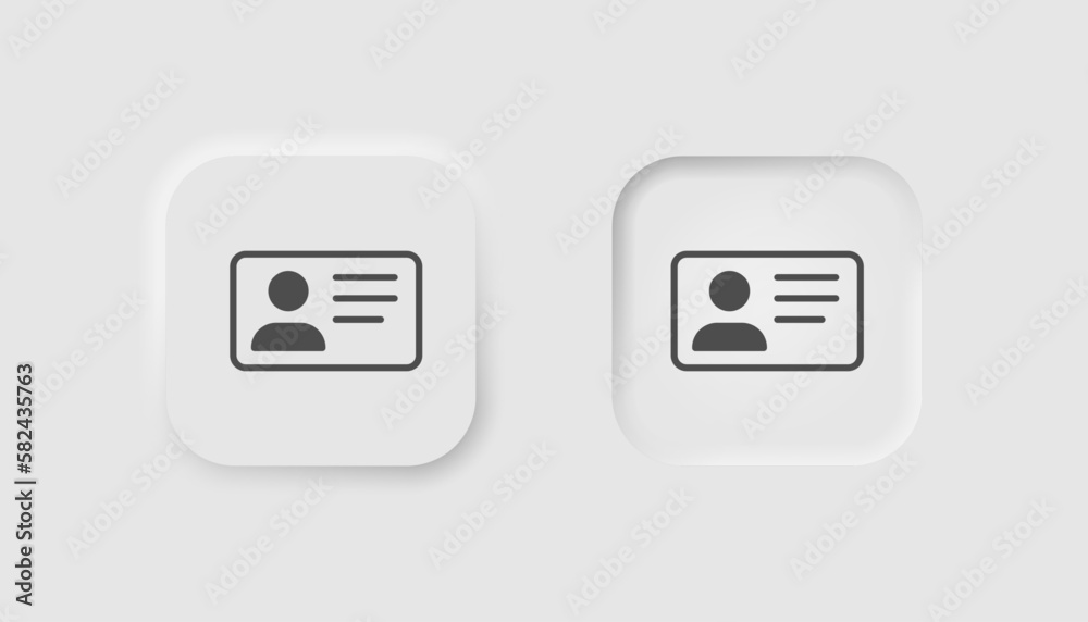ID card icon in neumorphism style. Icons for business, white UI, UX. Profile symbol. Driver license, pass card, member card. Neumorphic style. Vector illustration. ID card icon in neumorphism style. Icons for business, white UI, UX. Profile symbol. Driver license, pass card, member card. Neumorphic style. Vector illustration.