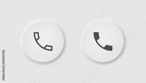 Answer and decline buttons in neumorphism style. Icons for business, white UI, UX. Call symbol. Call out, hang up, ring, accept, cellphone. Neumorphic style. Vector illustration.