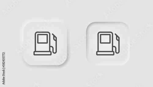 Gas station icon in neumorphism style. Icons for business, white UI, UX. Fuel symbol. Refueling car, Gallon, gasoline, petrol, diesel. Neumorphic style. Vector illustration.