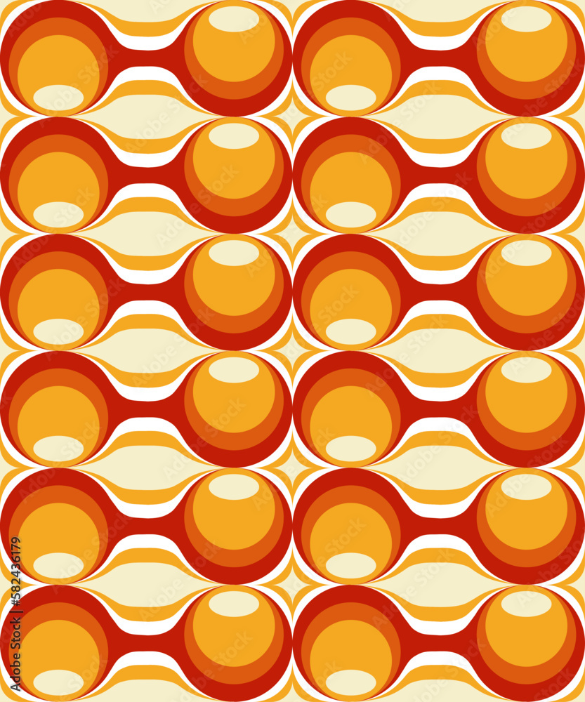 Vektorgrafik in rot, gelb und orange im Retro-Stil der 70er Jahre.