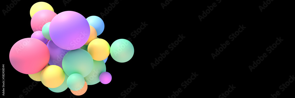 3d rendered colorful balls on black background. 3d rendered colorful balls on black background.