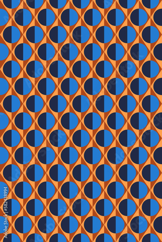 Vektor Muster im Retro-Stil in Blau- und Orangetönen.
