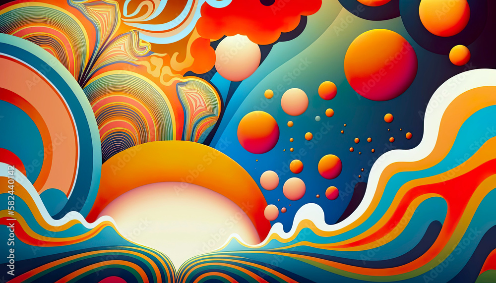 Hippie Art Style Psychedelic Background. Generative AI.