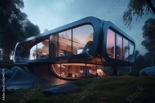 Luxury house of the future, futuristic architecture. AI generative. © Iaroslav