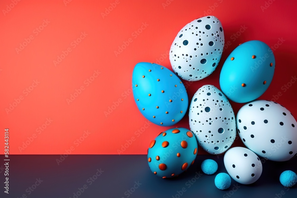Vibrant Red Background with Polka Dot Easter Eggs, generative ai