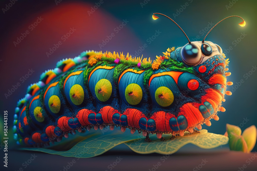 Naklejka premium the transformation of a caterpillar into a butterfly, with bold and vibrant colors - Generative AI