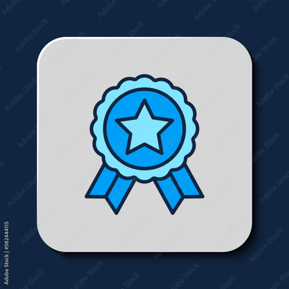 Filled outline Medal with star icon isolated on blue background. Winner achievement sign. Award medal. Vector Filled outline Medal with star icon isolated on blue background. Winner achievement sign. Award medal. Vector