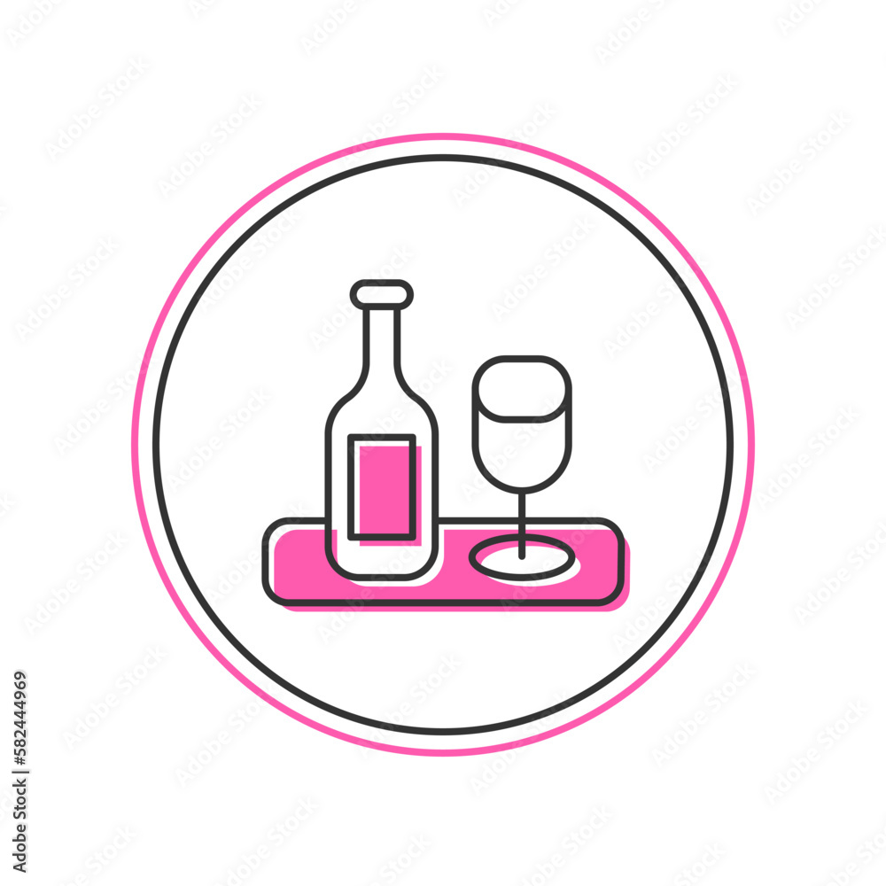 Filled outline Wine bottle with glass icon isolated on white background. Vector Filled outline Wine bottle with glass icon isolated on white background. Vector