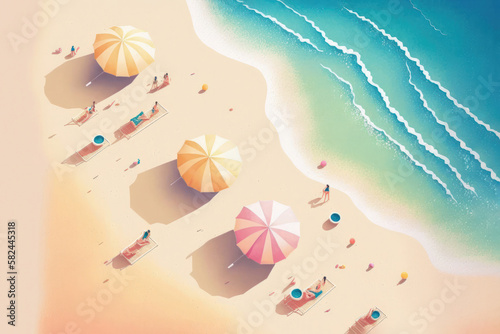 Summer Fun on the Beach: Top View Illustration. Generative Ai