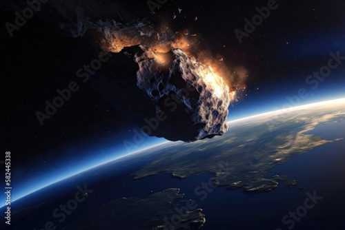 Collision Course. An asteroid approaching earth. Generative Ai