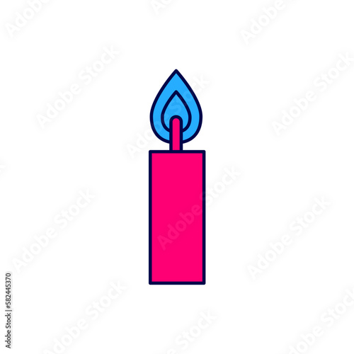 Filled outline Burning candle icon isolated on white background. Cylindrical candle stick with burning flame. Vector