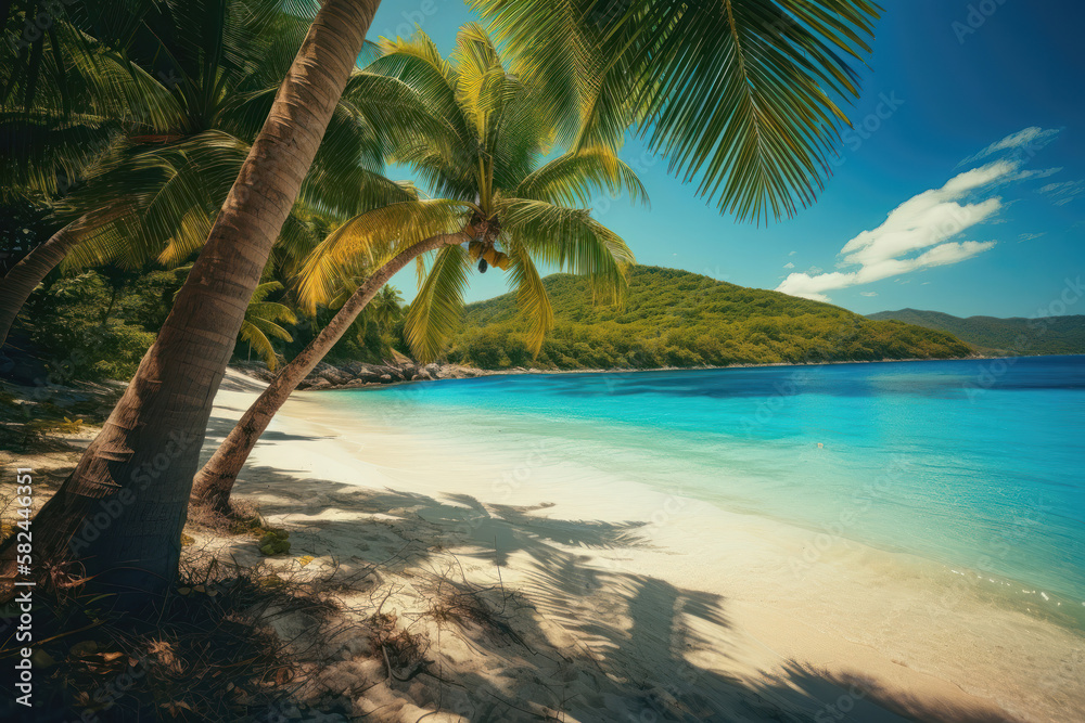 Obraz premium Escape to Paradise: Sunny Caribbean Beach. Generative Ai