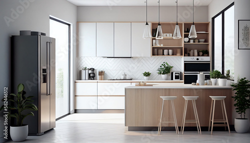 A modern kitchen room, Kitchen illustration Generative AI