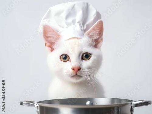 kitten cat as cheft in white background photo