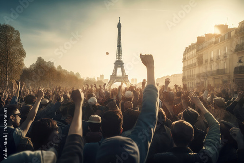 Valokuvatapetti Strike in Paris: Protesters gather near the Triumph Arc, Eiffel tower