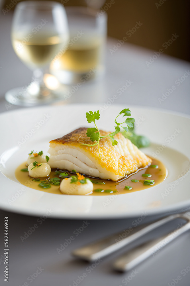 poisson blanc et légumes, dressé dans une belle assiette, illustration culinaire, ia générative 2 poisson blanc et légumes, dressé dans une belle assiette, illustration culinaire, ia générative 2