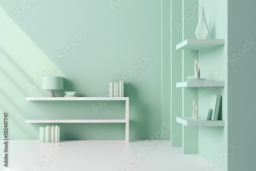 A 3D rendering of a modern, minimalistic wallpaper featuring an empty display stand for mock-ups and product showcases, generative by AI.
