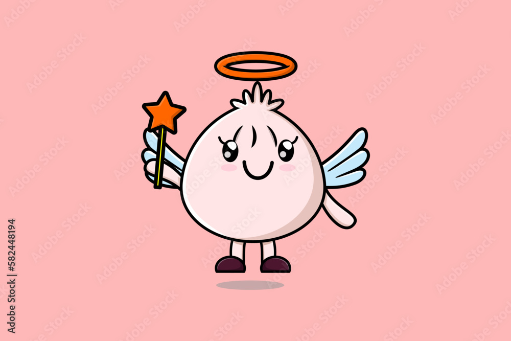 Cute Cartoon Dim sum character in the form of fairy in 3d cartoon style concept Cute Cartoon Dim sum character in the form of fairy in 3d cartoon style concept