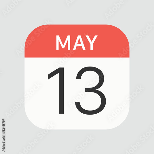 May 13 icon isolated on background. Calendar symbol modern, simple, vector, icon for website design, mobile app, ui. Vector Illustration