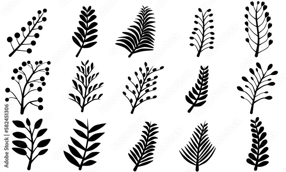 Set of black leaf line elements vector on white background for decorating wallpaper, artworks ,presentations Set of black leaf line elements vector on white background for decorating wallpaper, artworks ,presentations