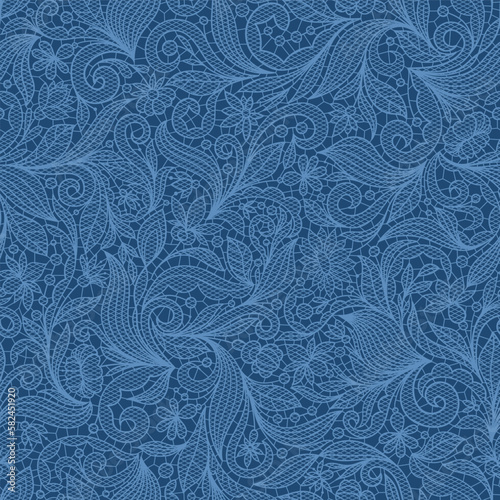 BLUE VECTOR SEAMLESS BACKGROUND WITH FLORAL LACE